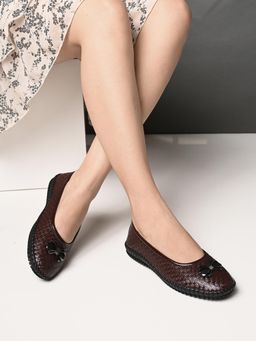 EL PASO - Women Brown Faux Leather Casual Slip On Ballerinas
