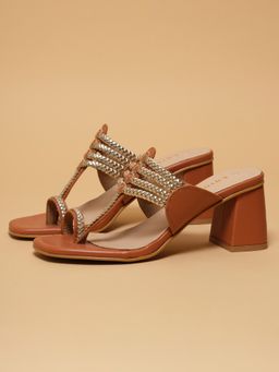 ERIDANI - Women Ehani Tan Braided Strap Heels