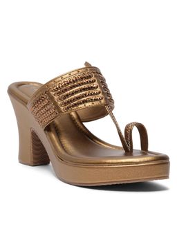 ERIDANI - Women Inaaya Antique Embellished Toe Loop Heels Sandals - Bronze
