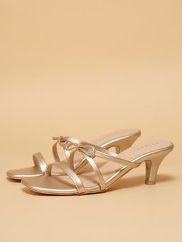ERIDANI - Women Masie Gold Strap With Bow Detail Heels Sandals