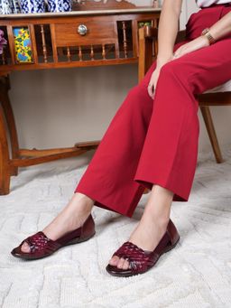 Dollphin - Women Leather Slip On Sandals - Maroon