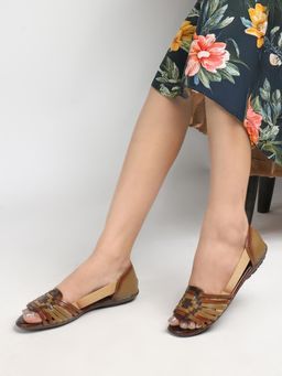 Dollphin - Women Leather Slip On Sandals - Beige