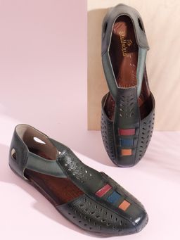 Dollphin - Women Leather Slip On Sandals - Green