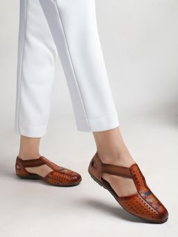 Dollphin - Women Leather Slip On Sandals - Tan
