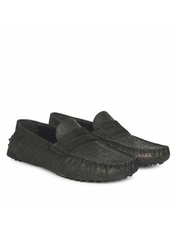 Saint G - Mens Croco-Embossed Black Leather Saddle Loafers