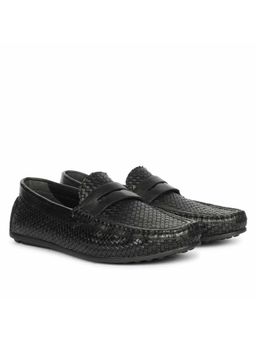 Saint G - Men Handwoven Black Leather Saddle Loafers