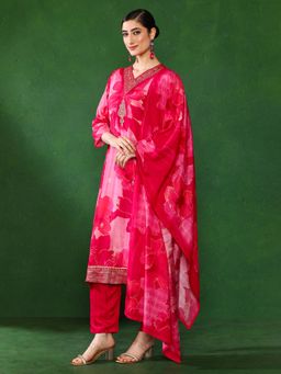 Jaipur Kurti - Women Pink Embroidered Kurta with Pant and Dupatta (Set of 3)