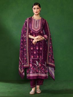 Jaipur Kurti - Women Purple Embroidered Kurta with Pant and Dupatta (Set of 3)