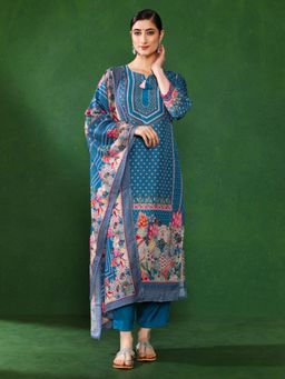 Jaipur Kurti - Women Blue Embroidered Kurta with Pant and Dupatta (Set of 3)