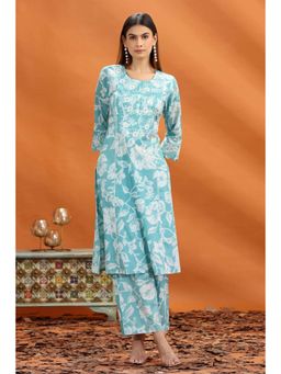 Cotton Culture - Women Turquoise Floral Co-Ord (Set of 2)
