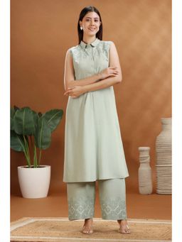 Cotton Culture - Women Green Embroidered Co-Ord (Set of 2)