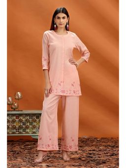 Cotton Culture - Women Peach Embroidered Co-Ord (Set of 2)