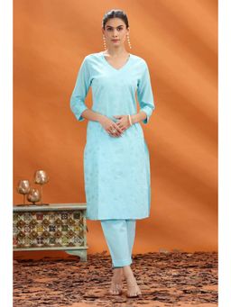 Cotton Culture - Women Turquoise Embroidered Co-Ord (Set of 2)