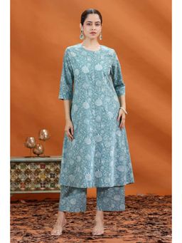 Cotton Culture - Women Teal Floral Co-Ord (Set of 2)