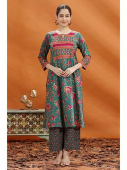 Cotton Culture - Women Turquoise Floral Co-Ord (Set of 2)