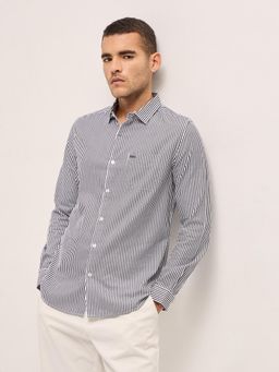 The Bear House - Men Black Slim Fit Stripes Long Sleeve Casual Shirt