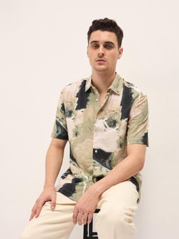 The Bear House - Mens Brown Printed Relaxed Fit Casual Shirt