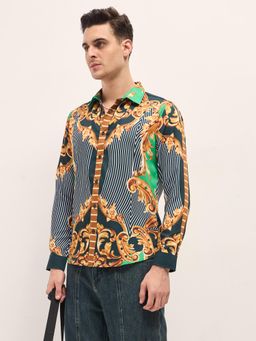 The Bear House - Mens Black Printed Slim Fit Casual Shirt