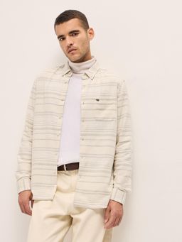 The Bear House - Men White Slim Fit Stripes Long Sleeve Casual Shirt