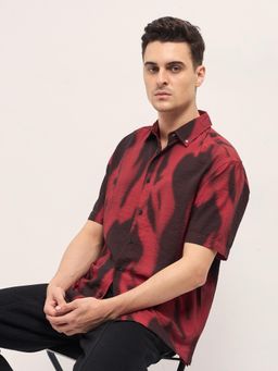 The Bear House - Mens Red Printed Relaxed Fit Casual Shirt