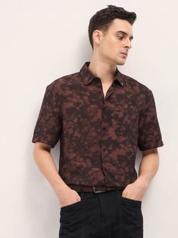 The Bear House - Mens Brown Printed Relaxed Fit Casual Shirt