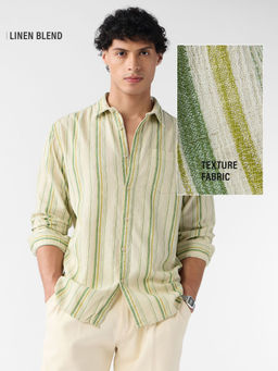 The Souled Store - Off White Stripes Cotton-Linen Shirt