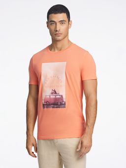 LINDBERGH - Bright Coral Printed Round Neck T-Shirt