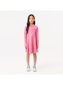 Lacoste - Long Sleeved Stretch Pique Pink Knee Length Dress