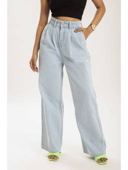 Off Duty India - Blue Stone Wash Double Pleated Baggy Wide Leg