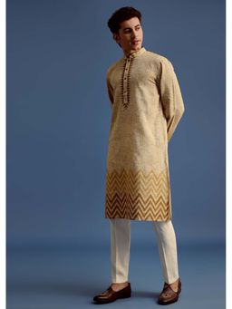 KALKI FASHION - Beige Printed Zari Work Kurta with Pant (Set of 2)