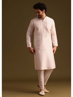 KALKI FASHION - Pink Silk Full Sleeves Kurta with Pant (Set of 2)