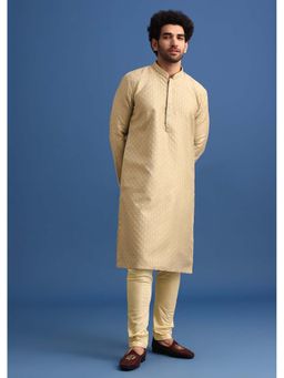 KALKI FASHION - Beige Foil Print Kurta with Churidar (Set of 2)