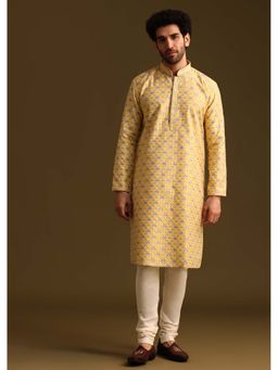 KALKI FASHION - Yellow Butti Work Kurta with Churidar (Set of 2)