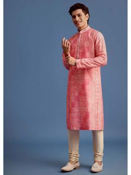 KALKI FASHION - Pink Silk Printed Kurta with Churidar (Set of 2)
