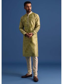 KALKI FASHION - Green Silk Printed Kurta with Churidar (Set of 2)