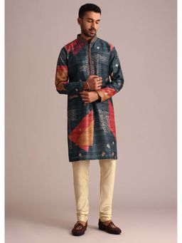 KALKI FASHION - Multicolour Tussar Silk Printed Kurta with Churidar (Set of 2)