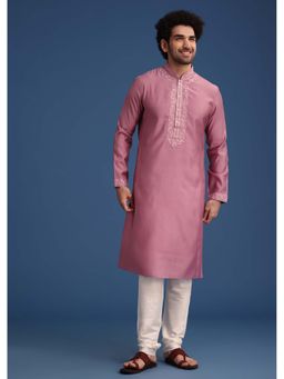 KALKI FASHION - Pink Thread Hand Embroidered Kurta with Churidar (Set of 2)