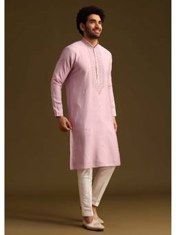 KALKI FASHION - Lavender Thread Work Embroidered Kurta with Pant (Set of 2)