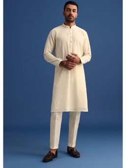 KALKI FASHION - Off White Georgette Embroidered Kurta with Pant (Set of 2)