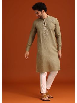 KALKI FASHION - Pista Green Hand Work Kurta with Pant (Set of 2)
