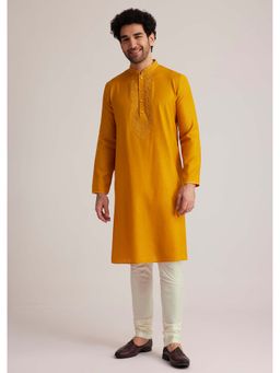 KALKI FASHION - Mustard Embroidered Silk Kurta with Churidar (Set of 2)