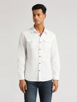 Pepe Jeans - White Solid Double Pocket Long Sleeve Shirt