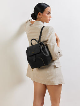 MIRAGGIO - Women Black Textured Claire Backpack (S)