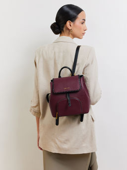 MIRAGGIO - Women Maroon Textured Claire Backpack (S)