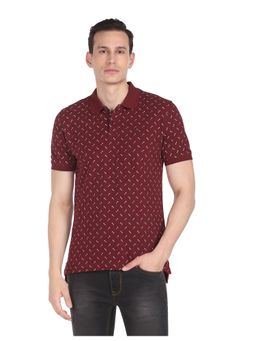 AD By Arvind - Men Maroon Cotton Geometrical Print Polo Shirt