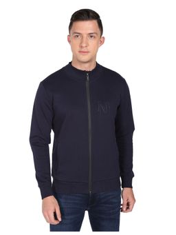 Arrow Newyork - Men Navy High Neck Zip Up Brand Print Sweatshirt