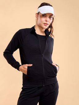 Enamor - Full Sleeve High Neck Regular Length Zipper Ottoman Fabric Jacket - Relaxed Fit - A906