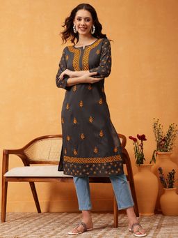 ADA - Grey Embroidered Kurta (XS) (A411149)