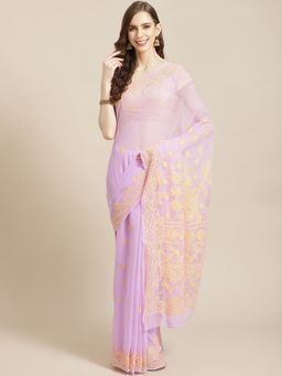 ADA - Lavender Embroidered Saree with Unstitched Blouse (A311194)