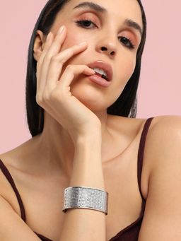 Sohi - Womens Embellished Cluster Cuff Bracelet - Silver